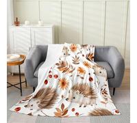 Loussiesd Coperta in flanella con stampa riccio, in pile con foglie e bacche, per ragazzi e ragazze, motivo animali del bosco, leggera, per divano, letto singolo, 127 x 152 cm, per letto e poltrona
