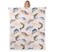 Loussiesd Coperta in morbido pile Sherpa con pesce basso, grande luccio, soffice peluche, caldo, peloso, peloso, peloso, peloso, per caccia e pesca, singolo, 127 x 152 cm, per letto, divano e