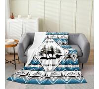 Loussiesd Coperta in peluche a forma di cervo per caccia al cervo, coperta in flanella doppia, 152 x 200 cm, per tutte le stagioni, stile azteco sud-occidentale, per divano, letto, divano, decorazione