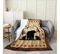 Loussiesd Coperta in peluche a forma di orso a caccia di animali selvatici, 76 x 101 cm, rustica, per tutte le stagioni, per divano, letto, divano, camera da letto, decorazione per camera da letto