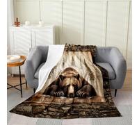 Loussiesd Coperta in peluche a forma di orso, per caccia agli animali selvatici, coperta in flanella per letto matrimoniale, 228 x 228 cm, cabina occidentale, per tutte le stagioni, rustica, rustica