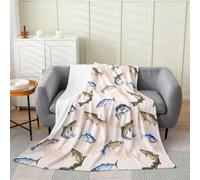 Loussiesd Coperta in peluche a forma di pesce basso, grande luccio, coperta in flanella, 152 x 190 cm, pescatore, per tutte le stagioni, caccia e pesca, per divano, letto, divano, camera da letto
