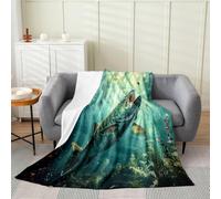 Loussiesd Coperta in peluche a forma di pesce luccio, bassa, grande pesce, coperta in flanella per bambini, 76 x 101 cm, pesca e caccia, per tutte le stagioni, natura, animali marini, per divano