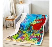 Loussiesd Coperta in peluche a forma di polpo con tentacoli di polpo di meduse in pile, coperta sherpa, per letto, divano, bambini, in microfibra, mare, marino, caldo, sfocato, subacqueo, 70 x 100 cm