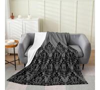 Loussiesd Coperta in peluche damascato gotico, nero e grigio, stile vittoriano, barocco, floreale, gotico, 101 x 127 cm, esotica falena mortale, per tutte le stagioni, per divano, letto, divano