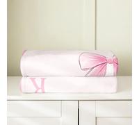 Loussiesd Coperta in peluche rosa con fiocco personalizzato con iniziale K, coperta in flanella per letto matrimoniale, 228 x 228 cm, principessa per tutte le stagioni, per divano, letto, divano