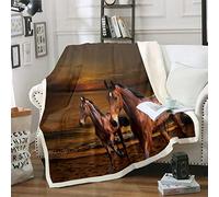Loussiesd Coperta in pile 3D con cavallo al galoppo selvatico per divano e divano, coperta Sherpa con paesaggio tramonto marino, resistente alle macchie, per letto singolo, 127 x 152,4 cm