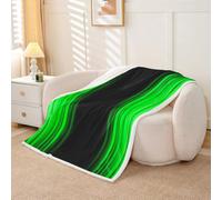 Loussiesd Coperta in pile a righe verdi per letto singolo, 127 x 152 | Coperta in sherpa geometrica per bambini, donne e uomini, in peluche, effetto fulmine, effetto ombré, per letto, divano