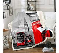 Loussiesd Coperta in pile a tema moderno paesaggio urbano londinese per divano letto letto retro cabina telefonica Big Ben stampa rossa grigia famosa città europea decorazione per camera matrimoniale