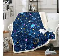 Loussiesd Coperta in pile con galassia 3D per bambini e ragazzi, tema spazio, pianeti e stelle, universo, cielo stellato, pelosa, per divano e letto, matrimoniale, 152 x 200 cm