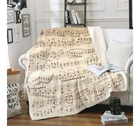 Loussiesd Coperta in pile con motivo note musicali classica a tema musicale per divano letto divano stile retrò stile personale coperta Sherpa resistente alle macchie geometrica a righe decorazione