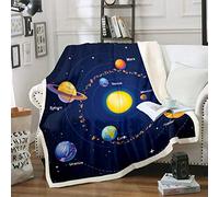 Loussiesd Coperta in pile con tema del sistema solare, coperta Sherpa con pianeti dell'universo, coperta soffice per astronomia, per divano e letto, per bambini ragazzi e ragazze, singolo 50x60
