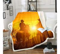Loussiesd - Coperta in pile da cowboy western con motivo selvaggio western e cowboy, per letto, divano, stile retrò, stile cowboy