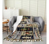 Loussiesd Coperta in pile di flanella con pesce luccio, per pesca e caccia, coperta pelosa rustica per tutte le stagioni, peluche morbido animale selvatico, 101 x 127 cm, per divano e divano
