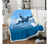 Loussiesd Coperta in pile per aerei 3D con stampa aerea Sherpa per bambini ragazzi adulti e adulti volanti in peluche coperta morbida traspirante sfocata per divano letto, divano letto singolo, 150 x
