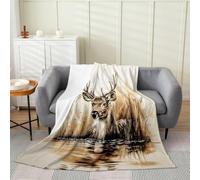 Loussiesd Coperta in pile per bambini con cervo doppio, 152 x 200 cm, caccia al cervo, calda e accogliente, per bambini e adolescenti, decorazione con corna di peluche, pelosa, traspirante, morbida