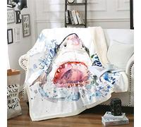 Loussiesd - Coperta in pile per divano letto, motivo: squalo oceano marino, coperta decorativa per animali subacquei, coperta da sherpa, per letto singolo, 127 x 152 cm