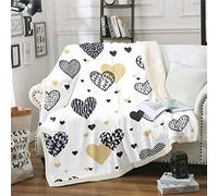 Loussiesd Coperta in Pile per Ragazze, Coperta con Motivo Cuore Amore Stile Ragazzina in Pile per Divano e Letto, Donna, Grafica Geometrica a Righe, Coperta Sherpa, Motivo Foglie Nero Bianco, Soffice