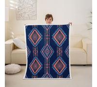 Loussiesd Coperta in pile sherpa blu navy per divano, stile rustico sud-occidentale, super morbido, accogliente, in pile europeo, per l'inverno, 101 x 127 cm, per tutte le stagioni