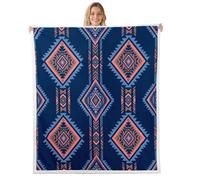 Loussiesd Coperta in pile sherpa blu navy per divano, stile rustico sud-occidentale, super morbido, accogliente, in pile europeo, per l'inverno, per letto matrimoniale, 152 x 200 cm, per tutte le