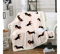 Loussiesd Coperta in pile Sherpa con motivo cane con bassotto in pile Sherpa, pelosa, per bambini e ragazzi, con simpatico cucciolo, coperta in peluche con salsiccia Weiner per letto, casa, viaggi,