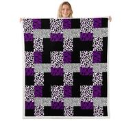 Loussiesd Coperta in pile sherpa con stampa leopardata viola e nera, per divano, stile selvaggio e alla moda, morbida e accogliente, con stampa animalier, per l'inverno, 228 x 228 cm, per tutte le