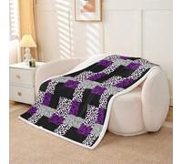 Loussiesd Coperta in pile Sherpa con stampa leopardata viola e nera, per divano, stile selvaggio e alla moda, morbida e accogliente, in pile con stampa animalier, per l'inverno, 101 x 127 cm, per