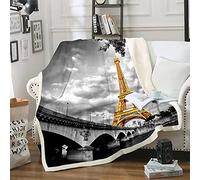 Loussiesd Coperta in pile Sherpa con Torre Eiffel chic Parigi paesaggio urbano coperta per letto divano bambini grigio dorato coperta pelosa morbida per bambini 76 x 101 cm