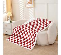 Loussiesd Coperta in sherpa a scacchi, 127 x 152 cm, colore: rosso e bianco | Coperta in pile super morbido e accogliente con stampa geometrica semplice per l'inverno, coperta in peluche arte moderna per