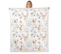 Loussiesd Coperta in sherpa con animali della giungla, 228 x 228 cm, per cabina, cervo, caccia, scoiattolo, flroal, decorazione per camera da letto, stampa con gufo, animale safari