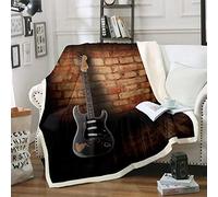 Loussiesd Coperta per chitarra,a tema musica rock,coperta in pile per divano letto,divano e chitarra elettrica,in peluche,coperta singola in rétro di mattoni,per la stanza dei bambini,76,2 x 101,6 cm