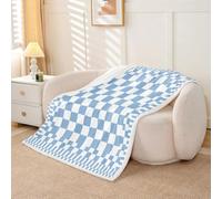 Loussiesd Coperta Sherpa a scacchi blu per divano queen size 228 x 228 cm | Coperta moderna in pile con motivo geometrico super morbido e accogliente, per l'inverno, in peluche, arte astratta