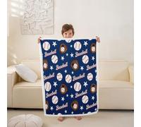 Loussiesd Coperta Sherpa a tema baseball, per divano, stile baseball, sport, super morbida e accogliente, in pile con stampa a stelle, per l'inverno, con guanti blu navy, 76 x 101 cm, per tutte le