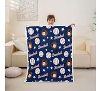 Loussiesd Coperta Sherpa a tema baseball, per divano, stile baseball, sport, super morbida e accogliente, in pile con stampa a stelle, per l'inverno, con guanti, 101 x 127 cm, per tutte le stagioni