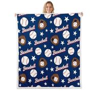 Loussiesd Coperta Sherpa a tema baseball, per divano, stile baseball, sport, super morbida e accogliente, in pile con stampa a stelle, per l'inverno, con guanti, blu navy, 228 x 228 cm, per tutte le