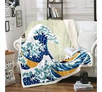 Loussiesd, coperte e copriletti a onde oceaniche, coperte in pile nautica per bambini, ragazzi e adulti, giapponese Ukiyoe, coperta a onde di Hokusai, coperta esotica a onde, decorazione per la camera