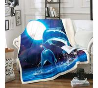 Loussiesd, coperte e copriletti a tema marino con delfini per bambini, ragazzi e ragazze, coperte in pile a tema oceano, vita marina, onda galattica, luna, coperta da lancio per animali marini per