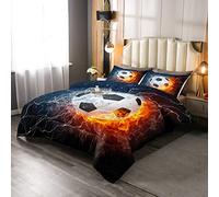 Loussiesd Copriletto 135x200cm con stampa calcio 3D EIS Fire Football Pattern per bambini ragazze adolescenti tema sportivo letto trapuntato ultra delicato in microfibra 4 stagioni copriletto