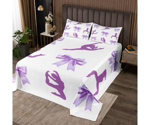Loussiesd Copriletto trapuntato con fiocco, set per letto singolo, per ragazzi e ragazze, per ragazzi e ragazze, set di copriletto per danza classica, decorazione per la stanza da ballo, bianco e