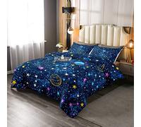 Loussiesd Copriletto trapuntato con galassia 3D per bambini e ragazzi, copriletto a tema spazio, 200x200cmcartone animato, pianeti, stelle, universo cielo stellato, collezione camera da letto, 3 pezzi
