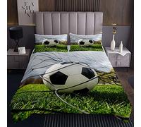 Loussiesd Copriletto Trapuntato Con Stampa di Calcio - Set 3 Pezzi a Tema Sportivo Con Modello Palla da Calcio - Coperta Trapuntata per Partite Competitive