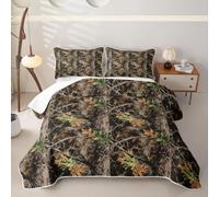 Loussiesd Copriletto Trapuntato King Size Camo Tree | Set copriletto rustico da 3 pezzi per cabina caccia albero mimetico biancheria da letto bambini ragazzi ragazze adulti
