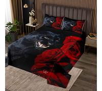 Loussiesd Copriletto trapuntato leopardato 3D pantera nera animale trapuntato set splendido rosso rosa floreale ghepardo animali selvatici stanza 3 pezzi240x220cm