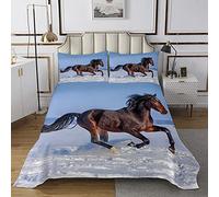 Loussiesd Copriletto trapuntato per bambini ragazzi e bambini galoppo cavallo trapuntato copriletto 3D set di coperta per cavalli islandese trapuntato animali selvatici taglia singola 2 pezzi170X230cm
