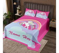 Loussiesd Copriletto trapuntato unicorno per ragazze singole per bambini rosa personalizzato nome unicorno set di biancheria da letto per bambina Dreamy Horse Rainbow Coverlet traspirante c170X230cm