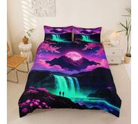 Loussiesd Copripiumino anime giapponese matrimoniale ragazzi ragazze Giappone set di biancheria da letto traspirante morbido paesaggio natura copriletto 3 pezzi decorazione camera da letto microfibra