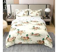 Loussiesd Copripiumino con anatra reale in 100% cotone, per letto singolo, per ragazzi e ragazze, stile rustico, 2 pezzi, decorazione per la stanza degli animali di campagna, traspirante, morbido