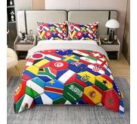 Loussiesd Copripiumino con bandiere internazionali, 100% cotone, king size, per ragazzi e ragazze, set di biancheria da letto con paesi del mondo, traspirante, morbido, con motivo di calcio, sport