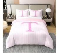 Loussiesd Copripiumino con lettera dell'alfabeto T, 100% cotone, per letto