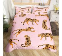 Loussiesd Copripiumino con motivo fauna selvaggia, singolo, rosa e marrone, in microfibra, per bambini, set da 2 pezzi, con cerniera